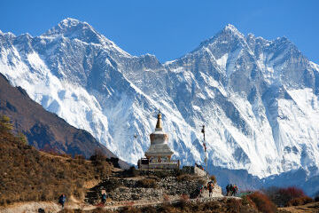 Stupa near Namche Bazar and Mount Everest,  Lhotse south rock face